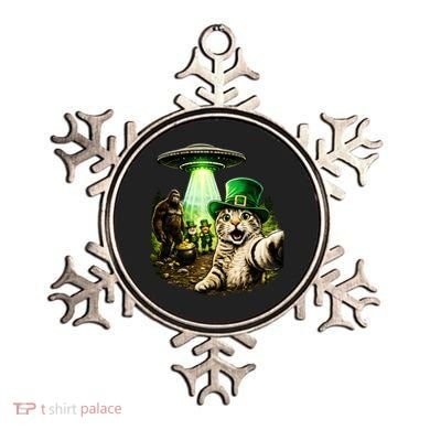 St Patricks Day Cat Selfie Leprechaun Bigfoot UFO Ornament