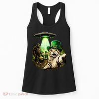 St Patricks Day Cat Selfie Leprechaun Bigfoot UFO Women's Tank Top thumb 0