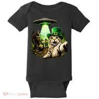St Patricks Day Cat Selfie Leprechaun Bigfoot UFO Baby Bodysuit thumb 0