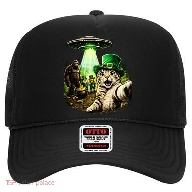 St Patricks Day Cat Selfie Leprechaun Bigfoot UFO Hat