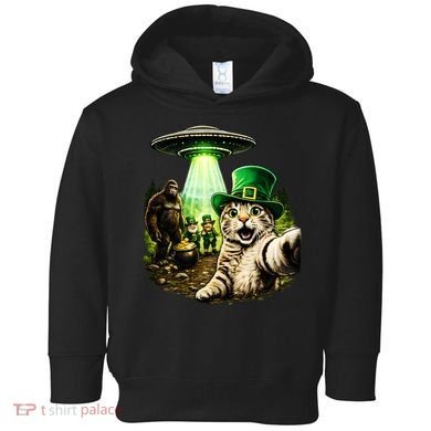 St Patricks Day Cat Selfie Leprechaun Bigfoot UFO Toddler Hoodie