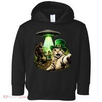 St Patricks Day Cat Selfie Leprechaun Bigfoot UFO Toddler Hoodie thumb 0