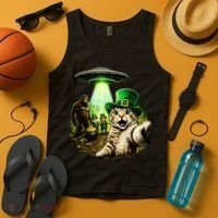 St Patricks Day Cat Selfie Leprechaun Bigfoot UFO Tank Top thumb 4