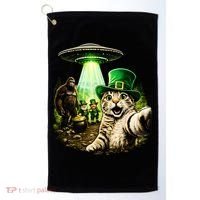 St Patricks Day Cat Selfie Leprechaun Bigfoot UFO Golf Towel thumb 0