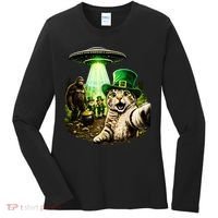 St Patricks Day Cat Selfie Leprechaun Bigfoot UFO Women's Long Sleeve Shirt thumb 0