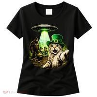 St Patricks Day Cat Selfie Leprechaun Bigfoot UFO Women's T-Shirt thumb 0