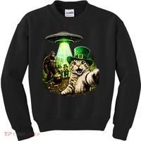 St Patricks Day Cat Selfie Leprechaun Bigfoot UFO Kids Sweatshirt thumb 0