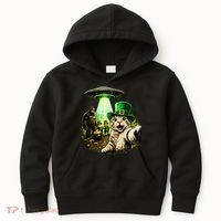 St Patricks Day Cat Selfie Leprechaun Bigfoot UFO Kids Hoodie thumb 0