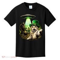St Patricks Day Cat Selfie Leprechaun Bigfoot UFO Kids T-Shirt thumb 0