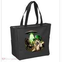 St Patricks Day Cat Selfie Leprechaun Bigfoot UFO Tote Bag thumb 2