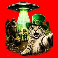 St Patricks Day Cat Selfie Leprechaun Bigfoot UFO Santa Hat thumb 1