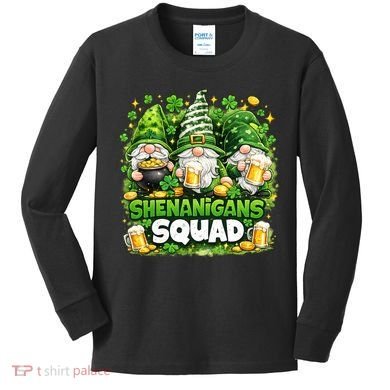 St Patricks Day Irish Gnomes Shenanigans Squad Kids Long Sleeve Shirt