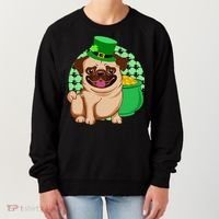 St Patricks Day Lucky Pug Dog Leprechaun Irish Shamrock Women's Sweatshirt thumb 0