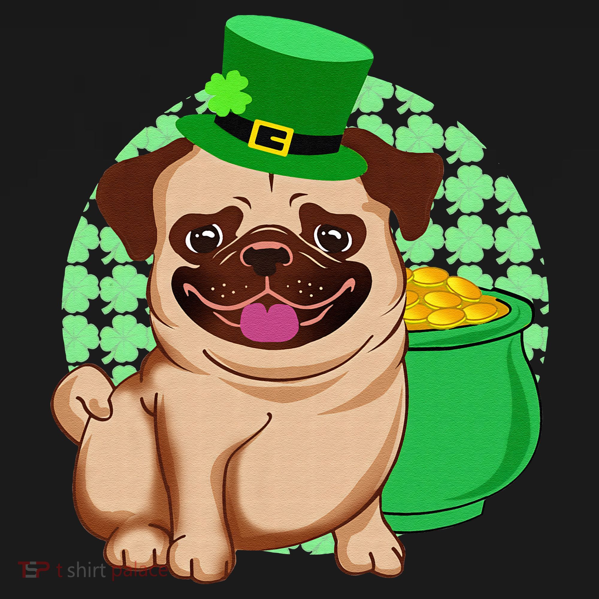 St Patricks Day Lucky Pug Dog Leprechaun Irish Shamrock Apron