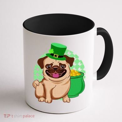 St Patricks Day Lucky Pug Dog Leprechaun Irish Shamrock Coffee Mug back