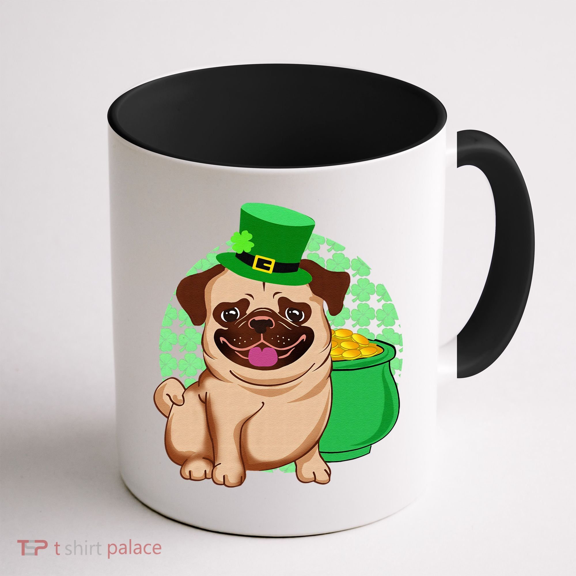 St Patricks Day Lucky Pug Dog Leprechaun Irish Shamrock Coffee Mug