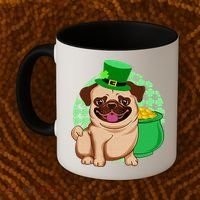St Patricks Day Lucky Pug Dog Leprechaun Irish Shamrock Coffee Mug thumb 2