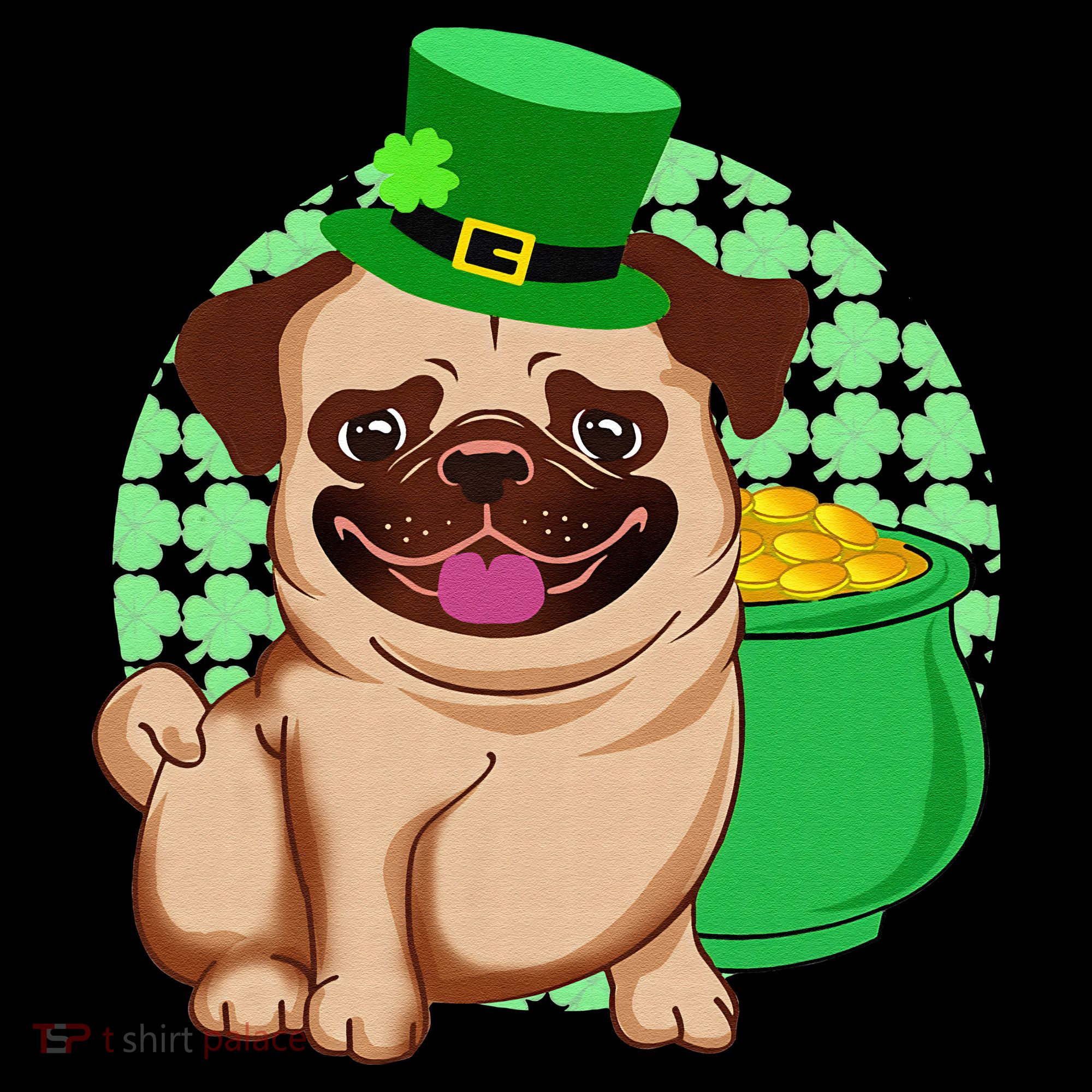 St Patricks Day Lucky Pug Dog Leprechaun Irish Shamrock Coffee Mug