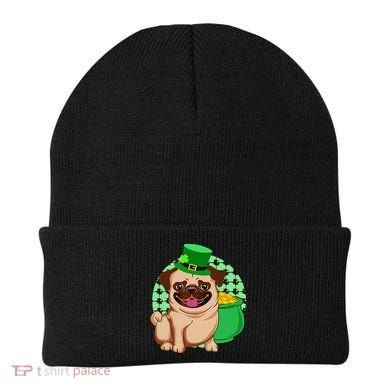 St Patricks Day Lucky Pug Dog Leprechaun Irish Shamrock Beanie