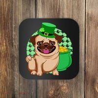 St Patricks Day Lucky Pug Dog Leprechaun Irish Shamrock Coaster thumb 0