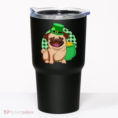 St Patricks Day Lucky Pug Dog Leprechaun Irish Shamrock Tumbler