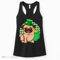 St Patricks Day Lucky Pug Dog Leprechaun Irish Shamrock Women's Tank Top thumb 0