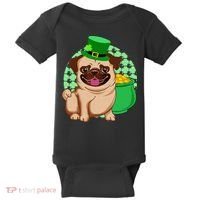 St Patricks Day Lucky Pug Dog Leprechaun Irish Shamrock Baby Bodysuit thumb 0