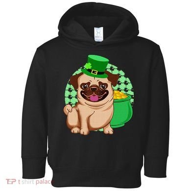 St Patricks Day Lucky Pug Dog Leprechaun Irish Shamrock Toddler Hoodie