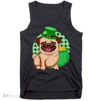 St Patricks Day Lucky Pug Dog Leprechaun Irish Shamrock Tank Top thumb 0