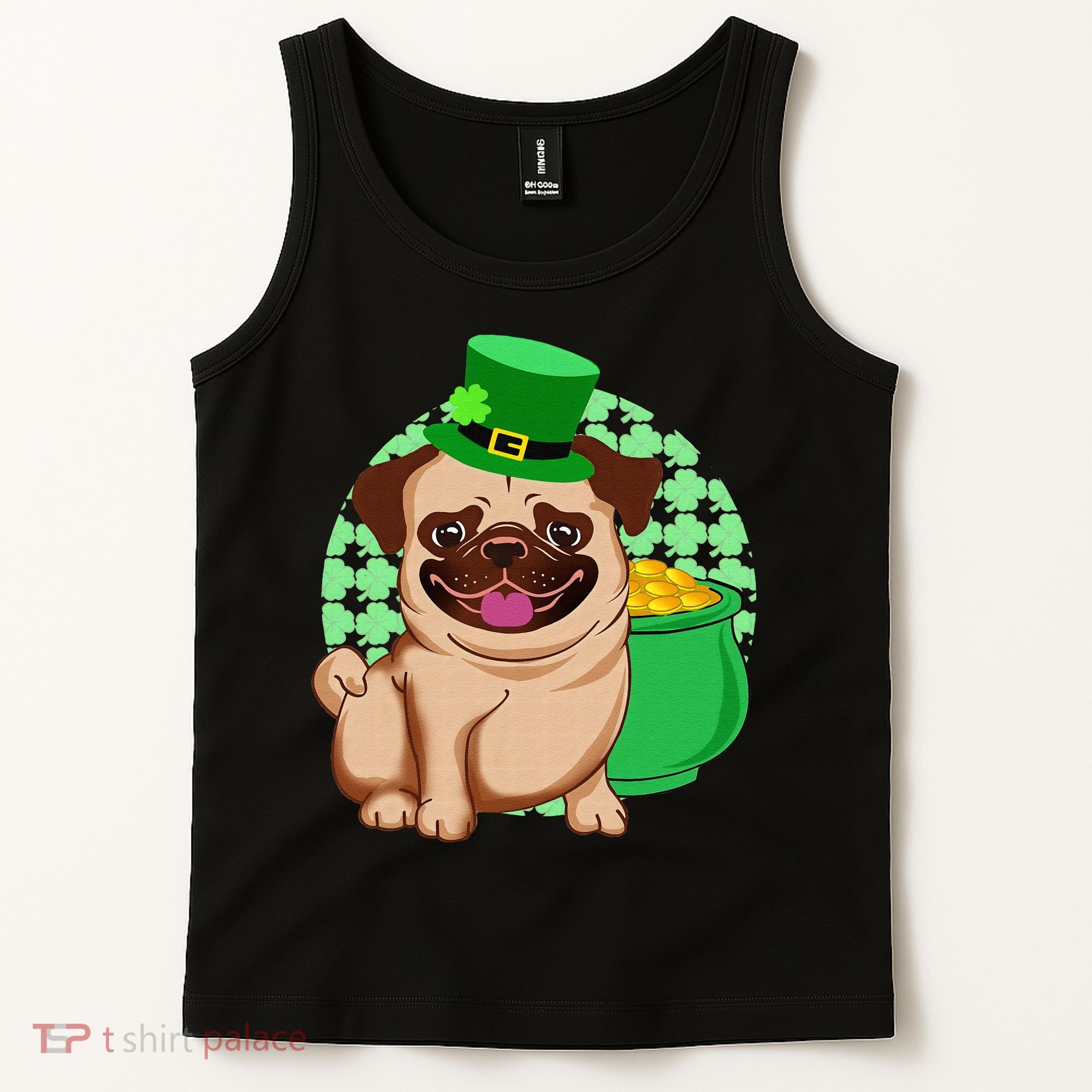 St Patricks Day Lucky Pug Dog Leprechaun Irish Shamrock Tank Top