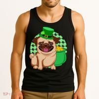 St Patricks Day Lucky Pug Dog Leprechaun Irish Shamrock Tank Top thumb 3