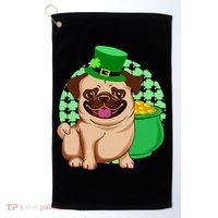 St Patricks Day Lucky Pug Dog Leprechaun Irish Shamrock Golf Towel thumb 0