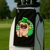 St Patricks Day Lucky Pug Dog Leprechaun Irish Shamrock Golf Towel thumb 2