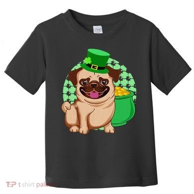 St Patricks Day Lucky Pug Dog Leprechaun Irish Shamrock Toddler T-Shirt