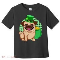 St Patricks Day Lucky Pug Dog Leprechaun Irish Shamrock Toddler T-Shirt thumb 0
