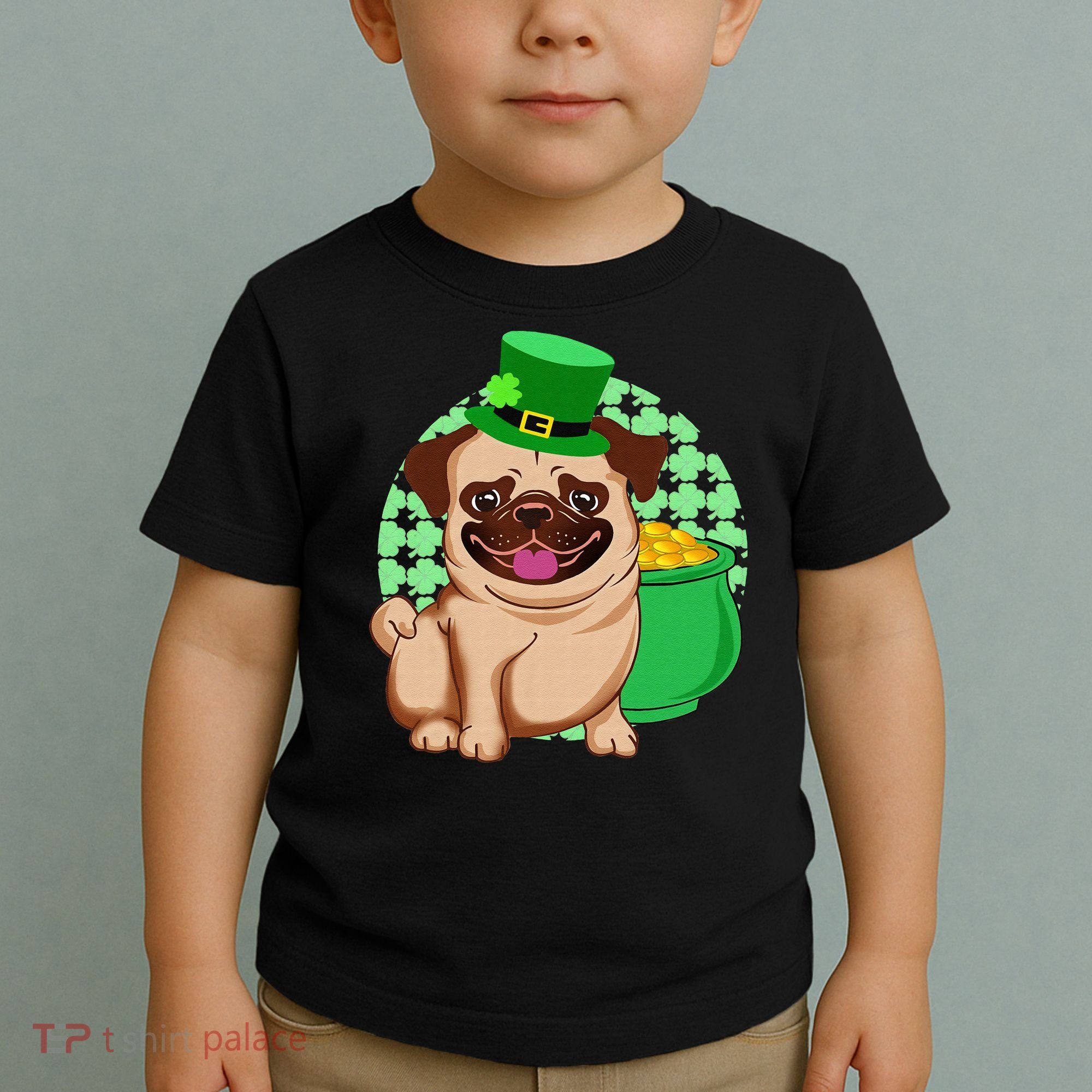 St Patricks Day Lucky Pug Dog Leprechaun Irish Shamrock Toddler T-Shirt