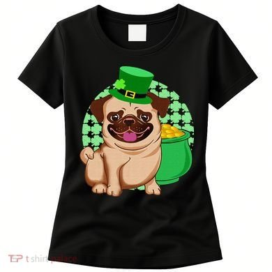 St Patricks Day Lucky Pug Dog Leprechaun Irish Shamrock Women's T-Shirt