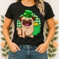 St Patricks Day Lucky Pug Dog Leprechaun Irish Shamrock Women's T-Shirt thumb 2