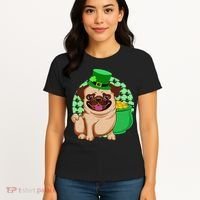 St Patricks Day Lucky Pug Dog Leprechaun Irish Shamrock Women's T-Shirt thumb 4