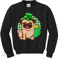 St Patricks Day Lucky Pug Dog Leprechaun Irish Shamrock Kids Sweatshirt thumb 0