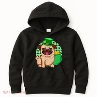 St Patricks Day Lucky Pug Dog Leprechaun Irish Shamrock Kids Hoodie thumb 0