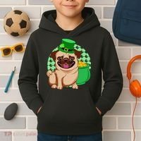 St Patricks Day Lucky Pug Dog Leprechaun Irish Shamrock Kids Hoodie thumb 2