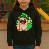 St Patricks Day Lucky Pug Dog Leprechaun Irish Shamrock Kids Hoodie thumb 3