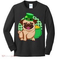 St Patricks Day Lucky Pug Dog Leprechaun Irish Shamrock Kids Long Sleeve Shirt thumb 0