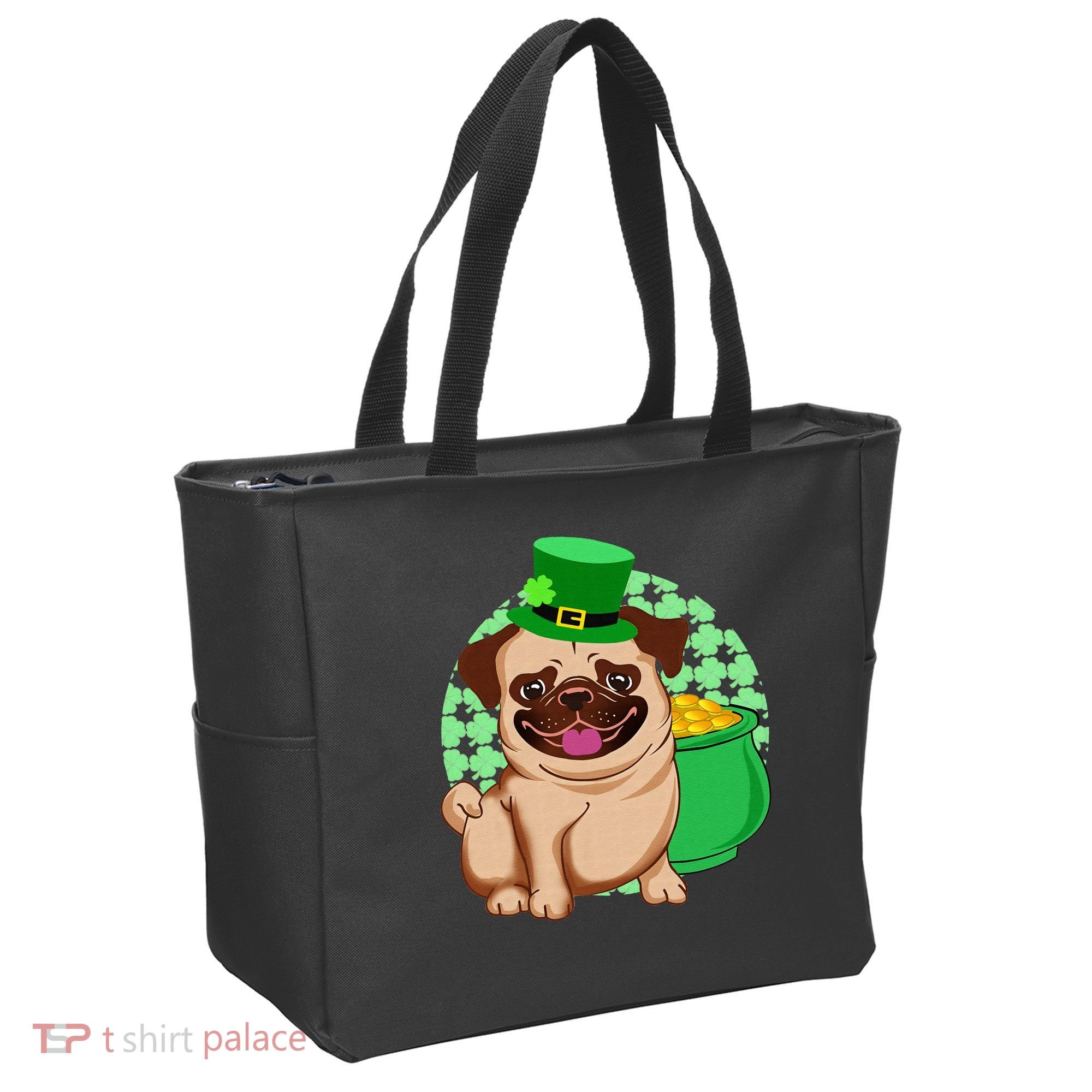 St Patricks Day Lucky Pug Dog Leprechaun Irish Shamrock Tote Bag