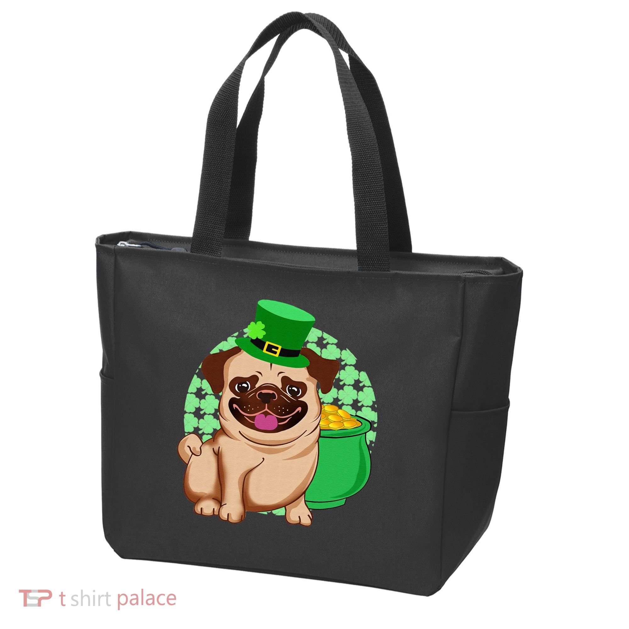 St Patricks Day Lucky Pug Dog Leprechaun Irish Shamrock Tote Bag