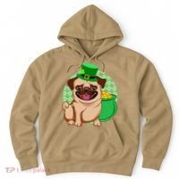 St Patricks Day Lucky Pug Dog Leprechaun Irish Shamrock Hoodie thumb 0