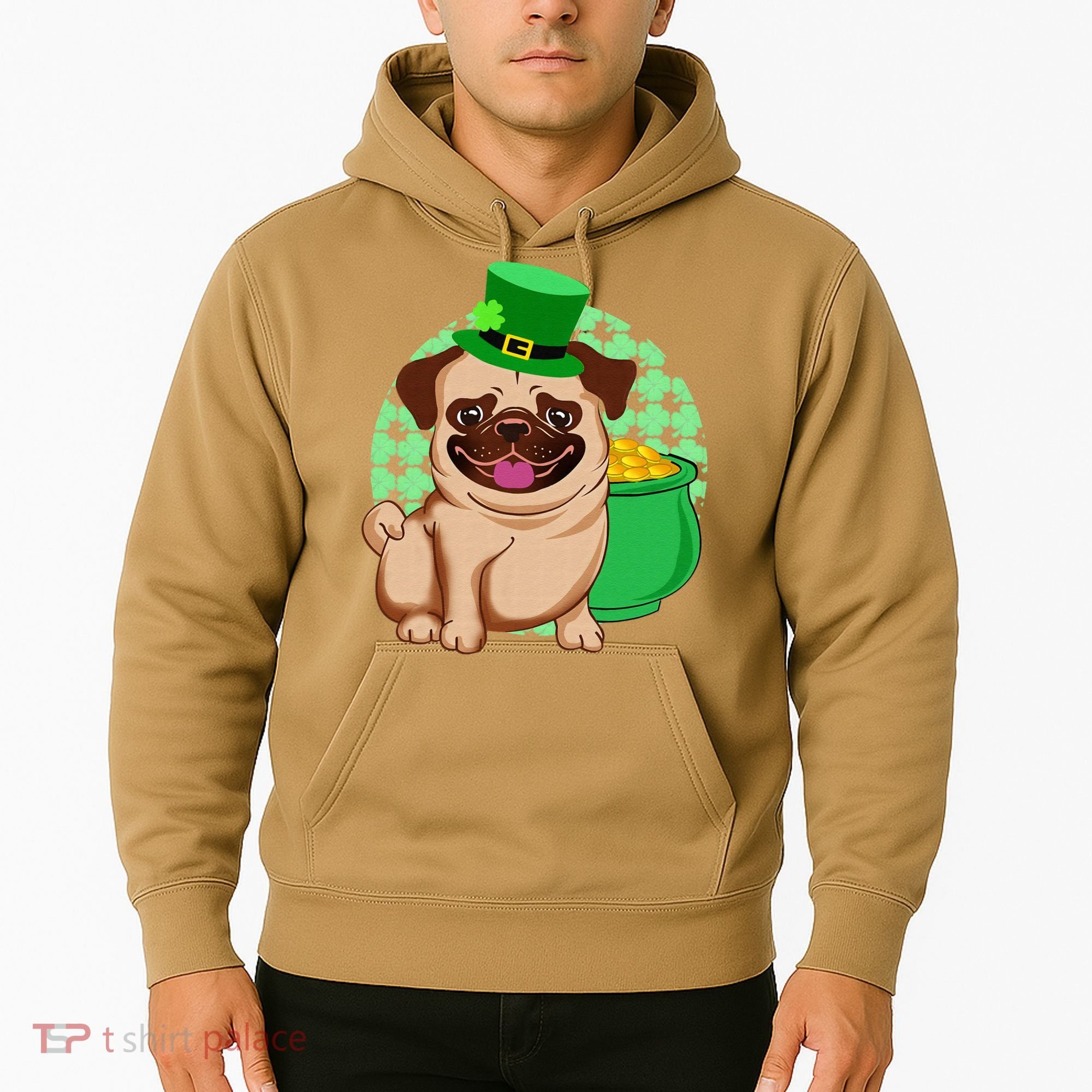 St Patricks Day Lucky Pug Dog Leprechaun Irish Shamrock Hoodie