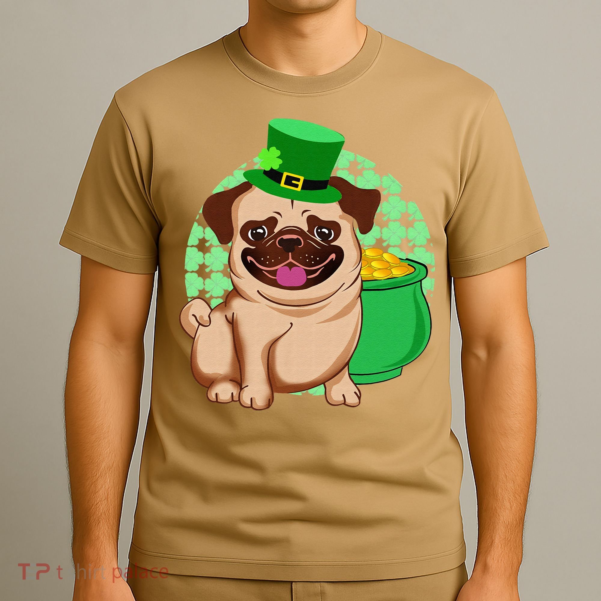 St Patricks Day Lucky Pug Dog Leprechaun Irish Shamrock T-Shirt