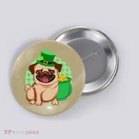 St Patricks Day Lucky Pug Dog Leprechaun Irish Shamrock Button thumb 0